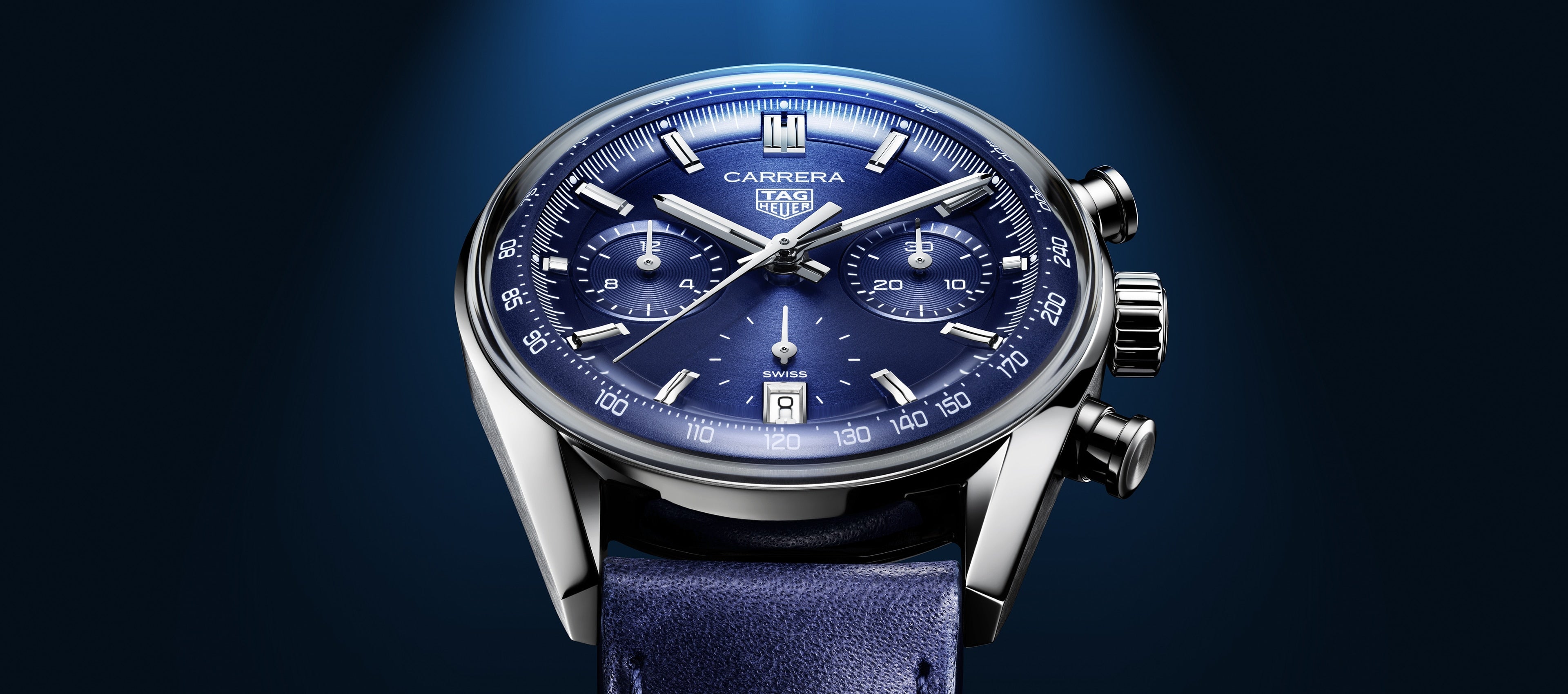 Tag Heuer Carrera Chronograph Blue Dial Blue Leather Strap Watch for Men - CBS2212.FC6535