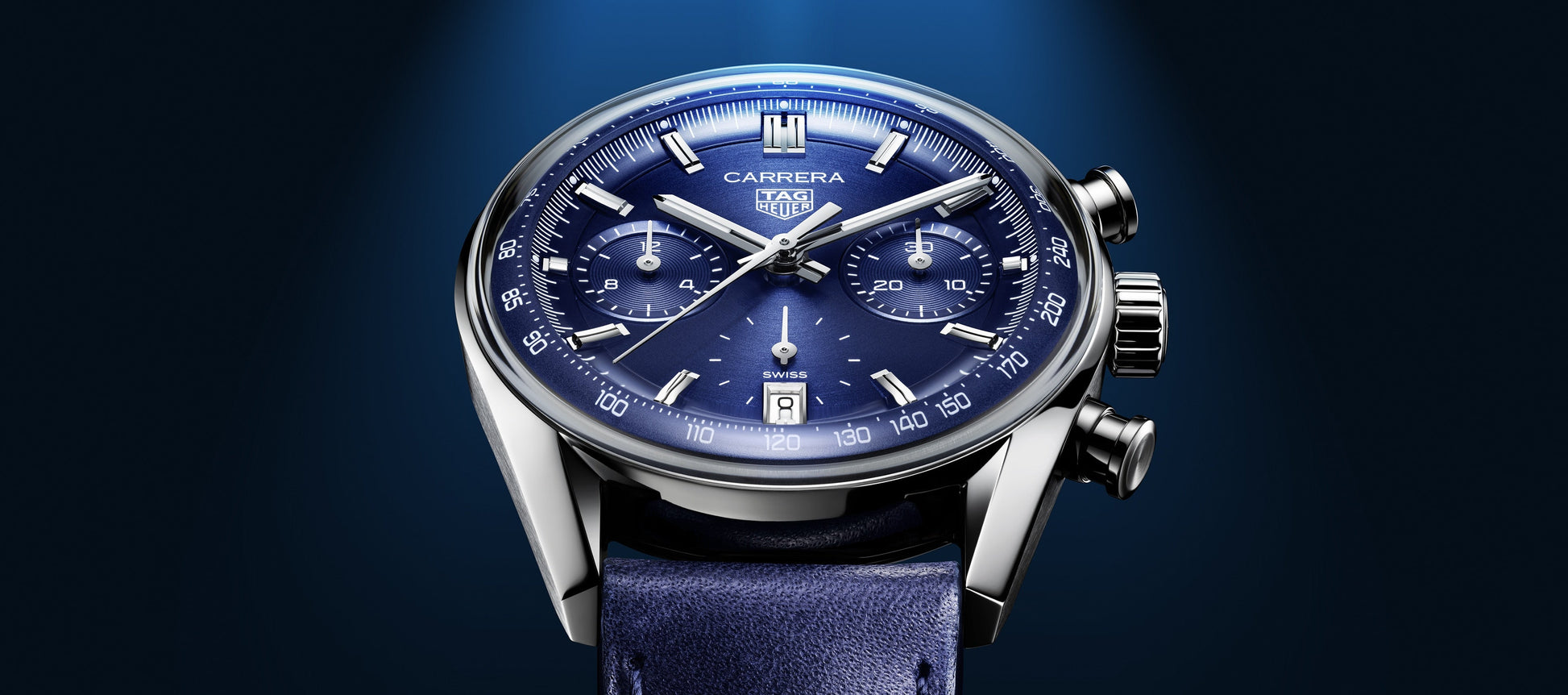  Shop Authentic Tag Heuer Carrera Chronograph Blue Dial Blue Leather Strap Watch for Men - CBS2212.FC6535 - Luxxuri