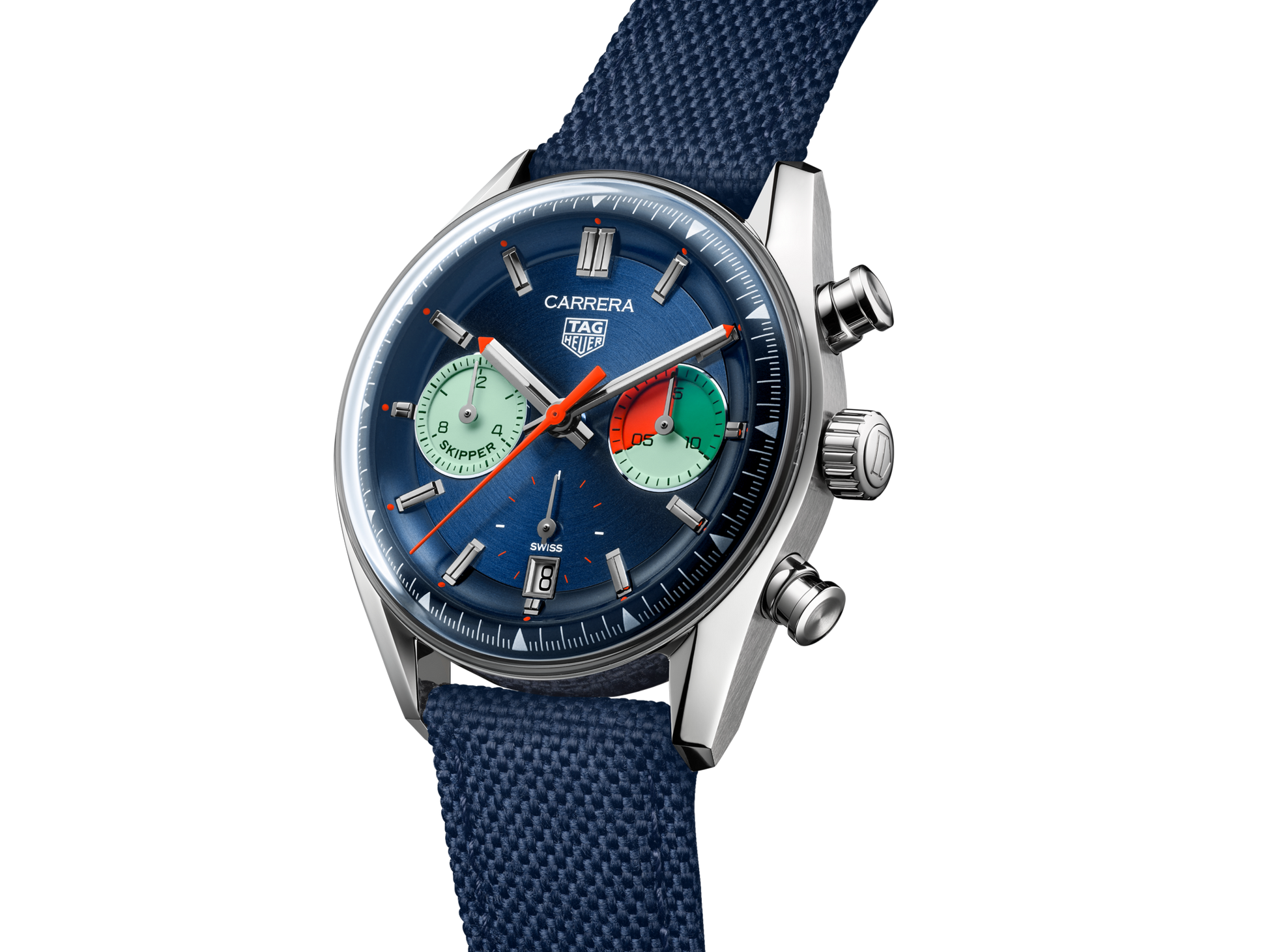Tag Heuer Carrera Skipper Automatic Chronograph Blue Dial Blue Nylon Strap Watch for Men - CBS2213.FN6002
