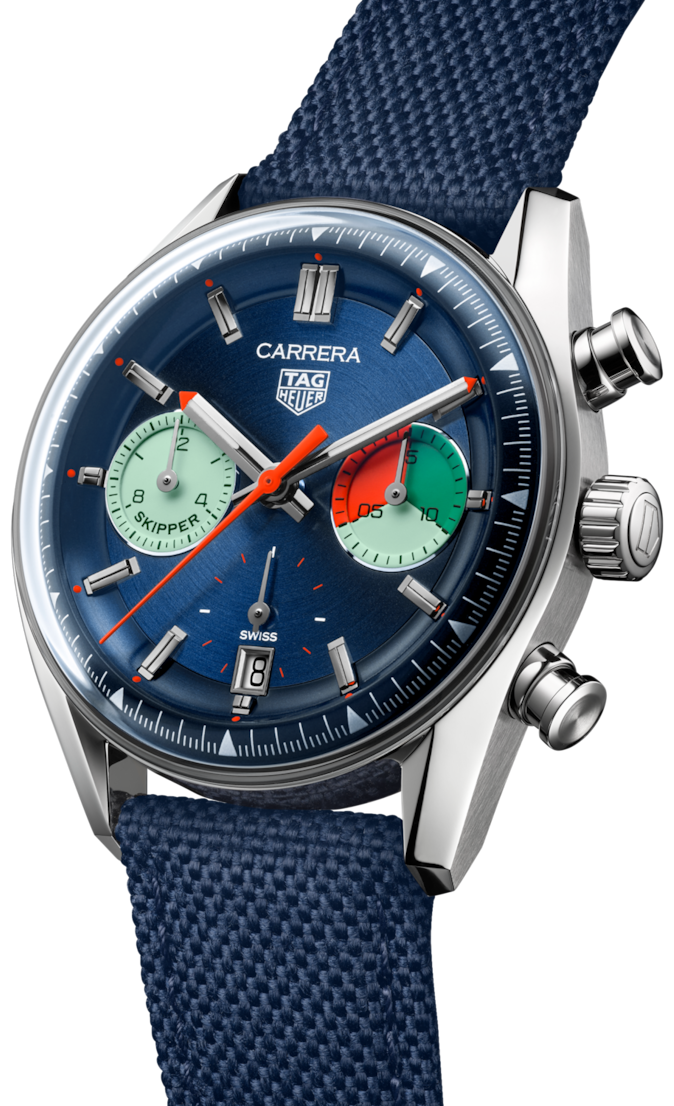 Tag Heuer Carrera Skipper Automatic Chronograph Blue Dial Blue Nylon Strap Watch for Men - CBS2213.FN6002