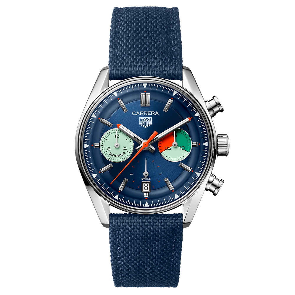 Tag Heuer Carrera Skipper Automatic Chronograph Blue Dial Blue Nylon Strap Watch for Men - CBS2213.FN6002
