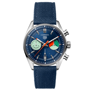  Shop Authentic Tag Heuer Carrera Skipper Automatic Chronograph Blue Dial Blue Nylon Strap Watch for Men - CBS2213.FN6002 - Luxxuri