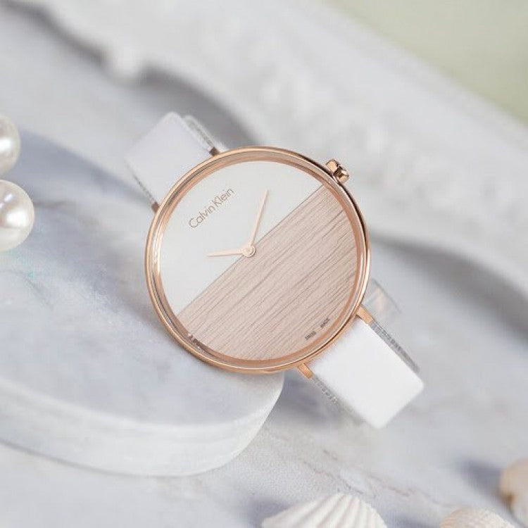  Shop Authentic Calvin Klein Rise White Dial White Leather Strap Watch for Women - K7A236LH - Luxxuri