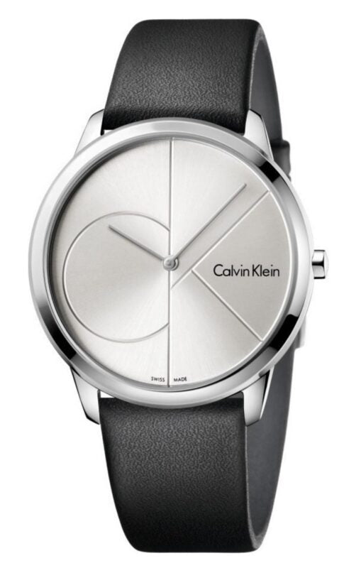  Shop Authentic Calvin Klein Minimal Silver Dial Black Leather Strap Watch for Men - K3M221CY - Luxxuri