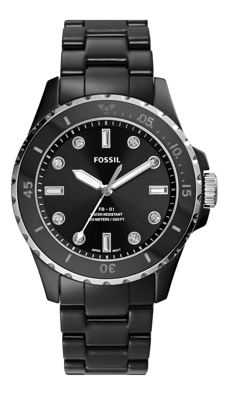  Shop Authentic Fossil FB-01 Three-Hand Black Dial Black Ceramic Strap Watch for Women - CE1108 - Luxxuri