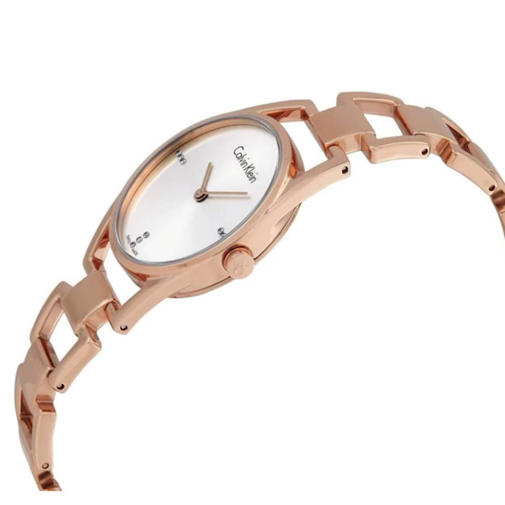  Shop Authentic Calvin Klein Dainty Diamonds Silver Dial Rose Gold Steel Strap Watch for Women - K7L2364T - Luxxuri