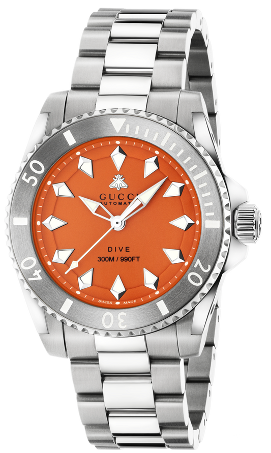  Shop Authentic Gucci Dive Automatic Orange Dial Silver Steel Strap Watch for Men - YA136355 - Luxxuri
