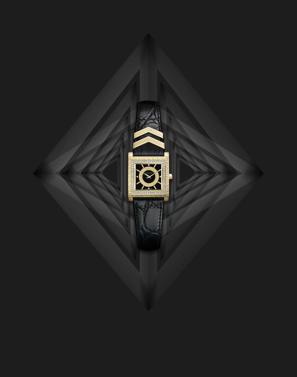 Versace VD-25 Diamonds Black Dial Black Leather Strap Watch for Women - VQF020015