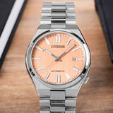  Shop Authentic Citizen Tsuyosa Automatic Salmon Orange Dial Silver Steel Strap Watch For Men - NJ0159-86Z - Luxxuri
