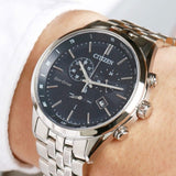  Shop Authentic Citizen Eco Drive Chronograph Blue Dial Silver Steel Strap Watch For Men - AT2140-55L - Luxxuri