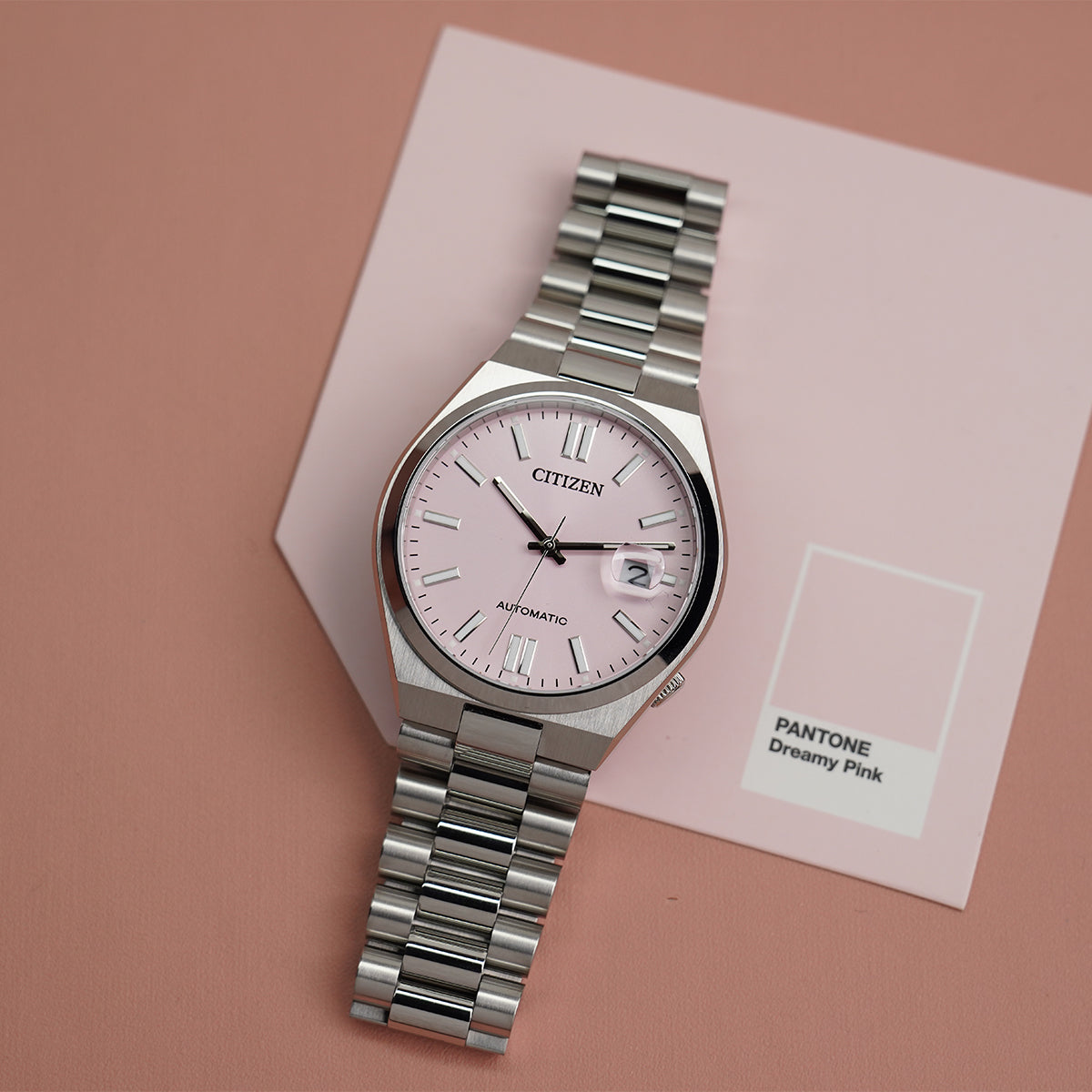  Shop Authentic Citizen x Pantone Automatic Dreamy Pink Dial Silver Steel Strap Watch For Men - NJ0158-89X - Luxxuri