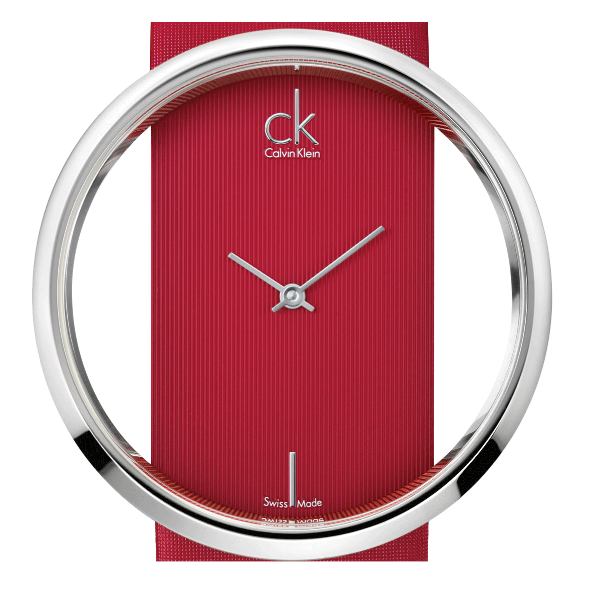  Shop Authentic Calvin Klein Glam Transparent Dial Red Leather Strap Watch for Women - K9423144 - Luxxuri