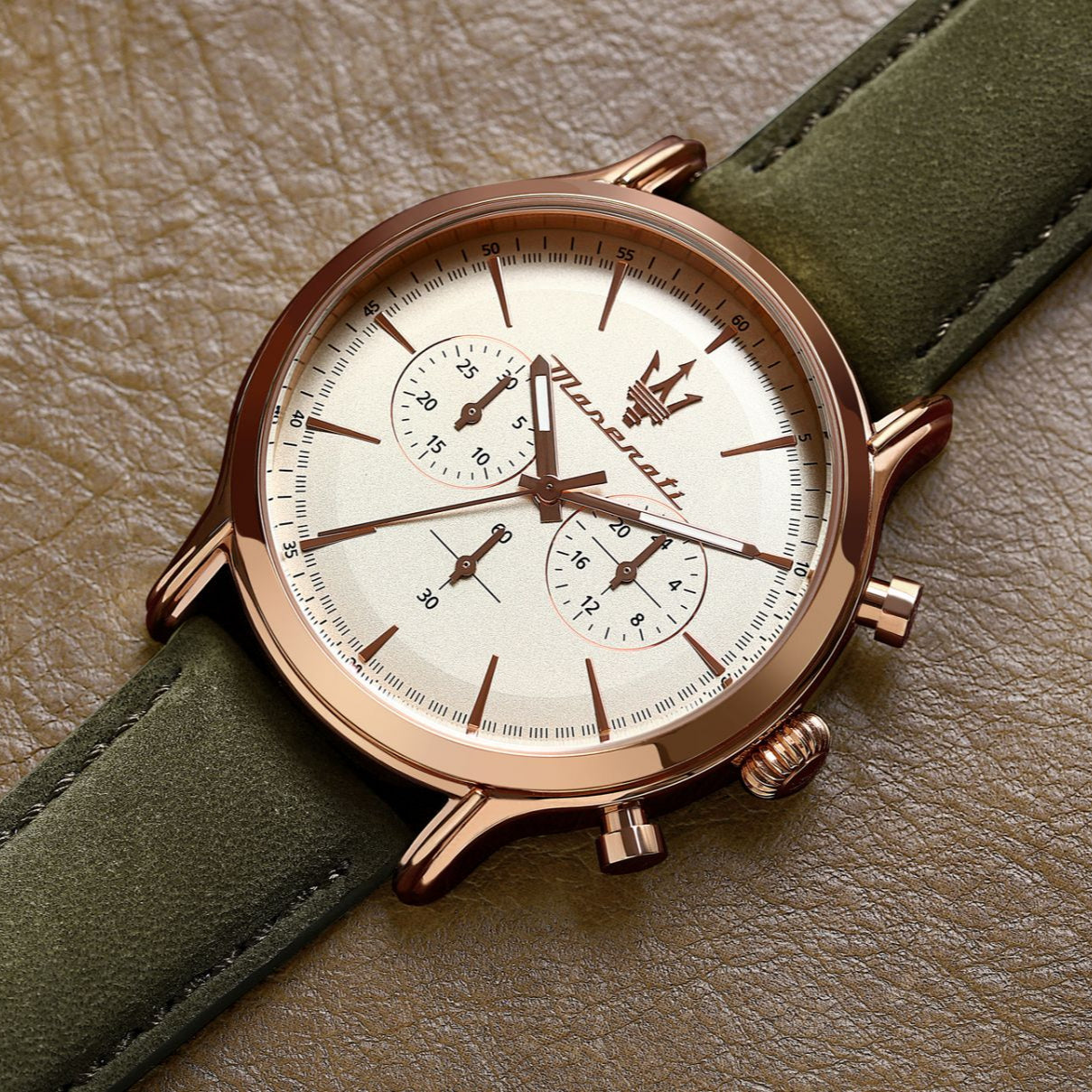 Maserati Epoca Chronograph White Dial Black Leather Strap Watch For Men - R8871618016