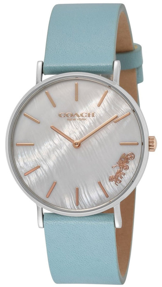 Coach Perry Mother of Pearl White Dial Blue Leather Strap Watch for Women - 14503271
