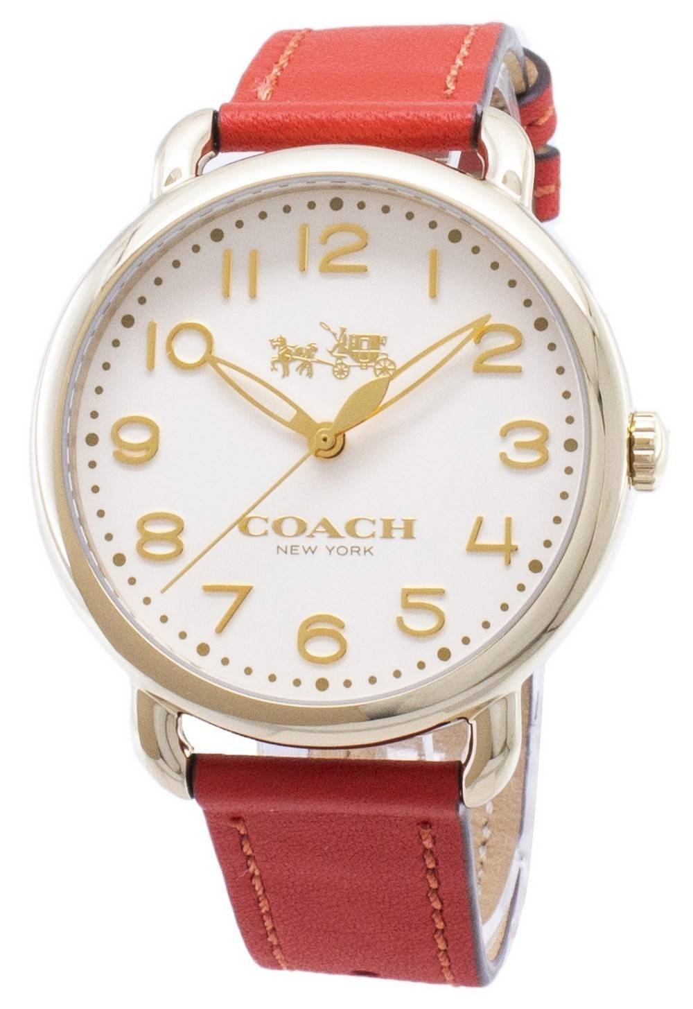 Coach Delancey Ivory Dial Orange Leather Strap Watch for Women - 14502719
