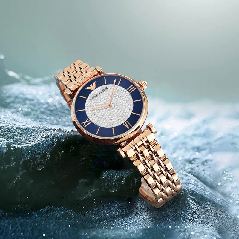  Shop Authentic Emporio Armani Gianni T-Bar Quartz Crystals Black Dial Gold Steel Strap Watch For Women - AR11423 - Luxxuri