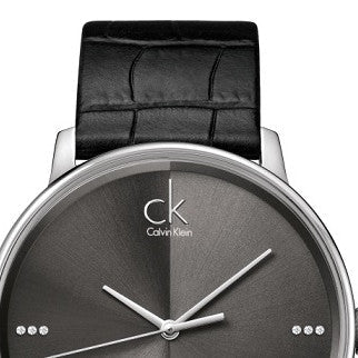  Shop Authentic Calvin Klein Accent Black Dial Black Leather Strap Watch for Men - K2Y2X1CU - Luxxuri