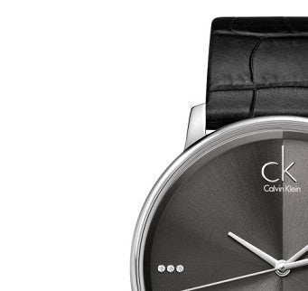  Shop Authentic Calvin Klein Accent Black Dial Black Leather Strap Watch for Men - K2Y2X1CU - Luxxuri