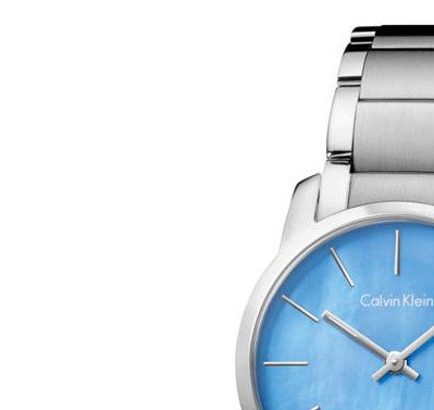  Shop Authentic Calvin Klein City Mother of Pearl Blue Dial Silver Steel Strap Watch for Women - K2G2314X - Luxxuri