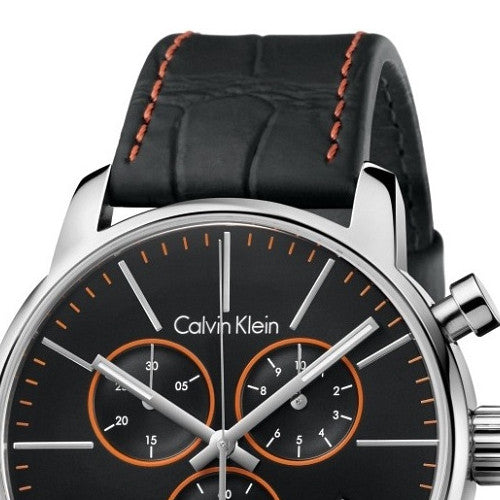  Shop Authentic Calvin Klein City Chronograph Black Dial Black Leather Strap Watch for Men - K2G271C1 - Luxxuri