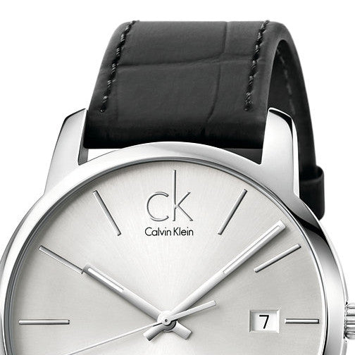  Shop Authentic Calvin Klein City Date Silver Dial Black Leather Strap Watch for Men - K2G2G1C6 - Luxxuri
