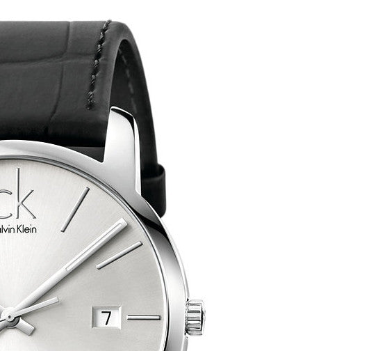  Shop Authentic Calvin Klein City Date Silver Dial Black Leather Strap Watch for Men - K2G2G1C6 - Luxxuri