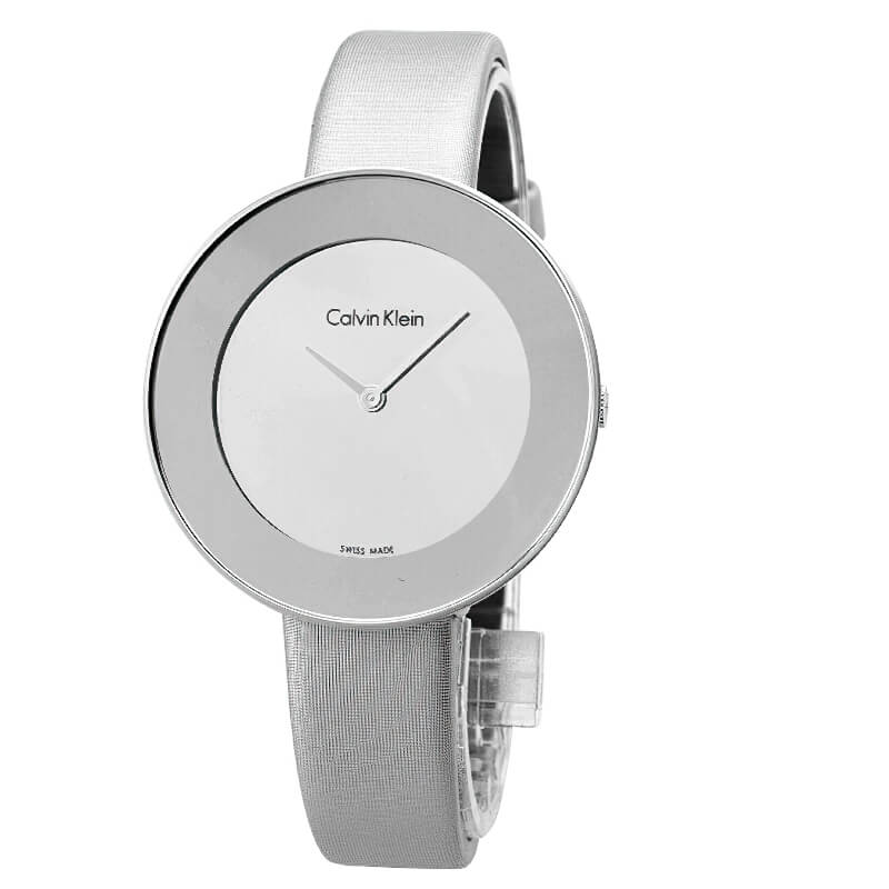  Shop Authentic Calvin Klein Chic Silver Dial White Leather Strap Watch for Women - K7N23UP8 - Luxxuri