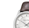 Shop Authentic Calvin Klein Infinity Silver Dial Brown Leather Strap Watch for Men - K5S341G6 - Luxxuri