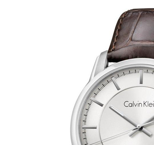  Shop Authentic Calvin Klein Infinity Silver Dial Brown Leather Strap Watch for Men - K5S341G6 - Luxxuri
