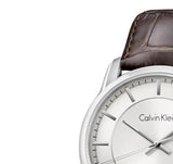  Shop Authentic Calvin Klein Infinity Silver Dial Brown Leather Strap Watch for Men - K5S341G6 - Luxxuri