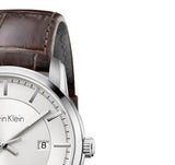  Shop Authentic Calvin Klein Infinity Silver Dial Brown Leather Strap Watch for Men - K5S341G6 - Luxxuri