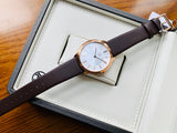  Shop Authentic Calvin Klein Minimal White Dial Brown Leather Strap Watch for Men - K3M216G6 - Luxxuri