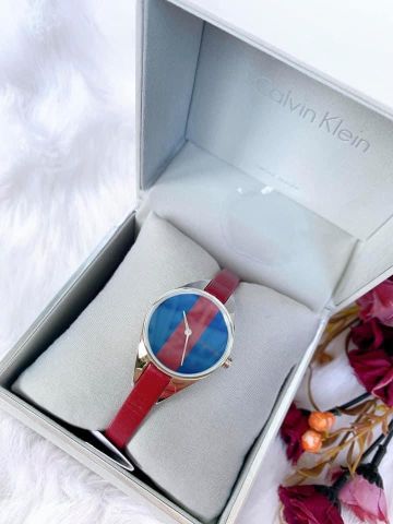  Shop Authentic Calvin Klein Rebel Blue Maroon Dial Maroon Leather Strap Watch for Women - K8P231UN - Luxxuri