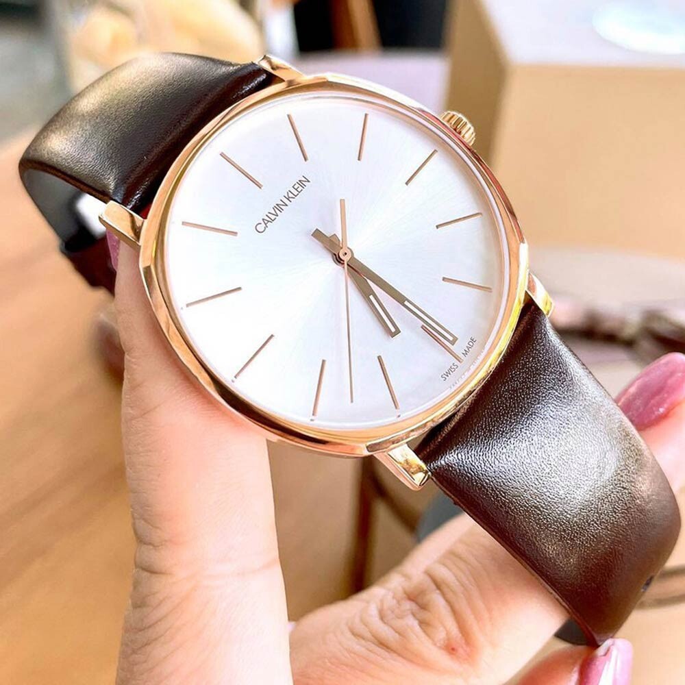  Shop Authentic Calvin Klein Posh Silver Dial Brown Leather Strap Watch for Men - K8Q316G6 - Luxxuri