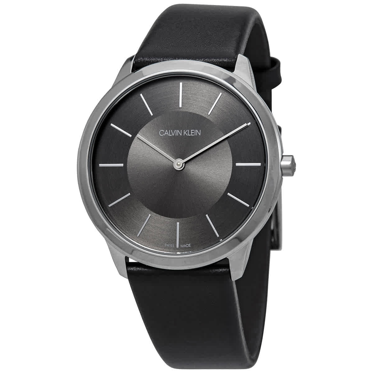  Shop Authentic Calvin Klein Minimal Black Dial Black Leather Strap Watch for Men - K3M211C4 - Luxxuri