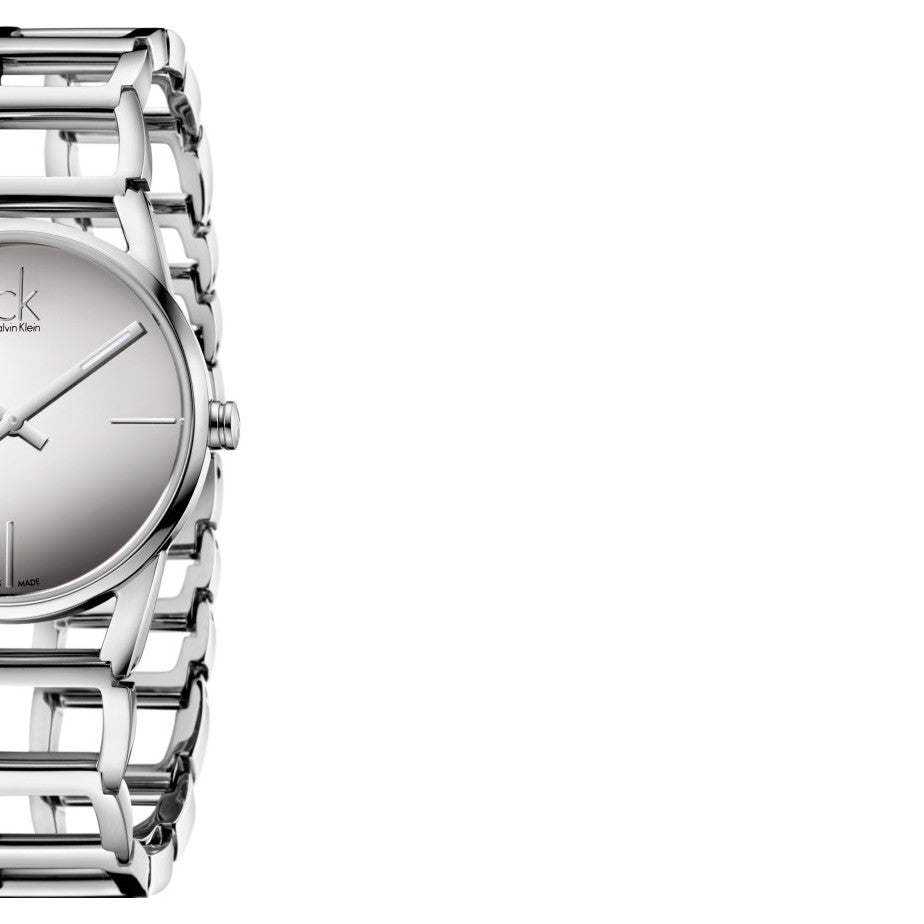  Shop Authentic Calvin Klein Stately Silver Dial Silver Steel Strap Watch for Women - K3G23128 - Luxxuri