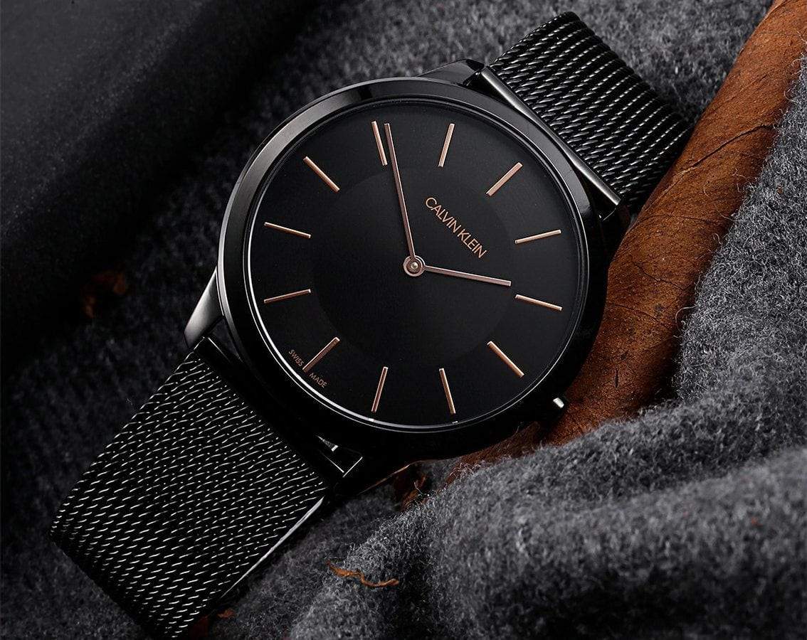  Shop Authentic Calvin Klein Minimal Black Dial Black Mesh Bracelet Watch for Men - K3M21421 - Luxxuri