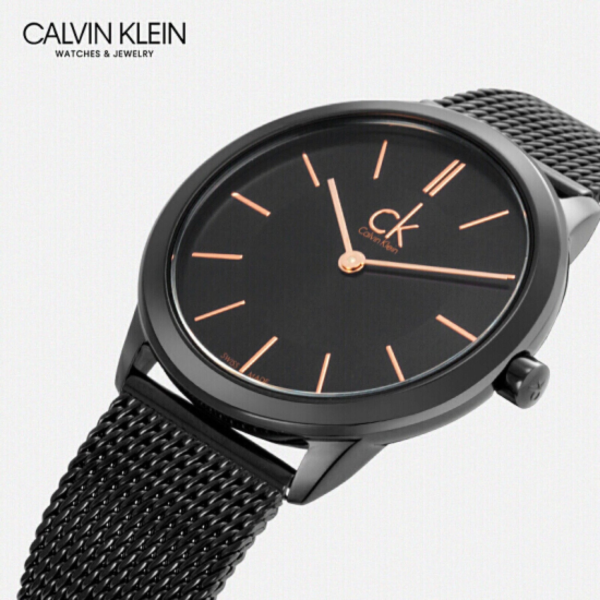  Shop Authentic Calvin Klein Minimal Black Dial Black Mesh Bracelet Watch for Women - K3M22421 - Luxxuri