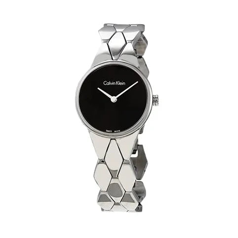  Shop Authentic Calvin Klein Snake Black Dial Silver Steel Strap Watch For Women - K6E23141 - Luxxuri