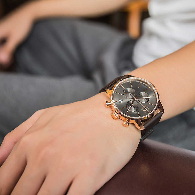  Shop Authentic Calvin Klein City Chronograph Grey Dial Brown Leather Strap Watch for Men - K2G276G3 - Luxxuri