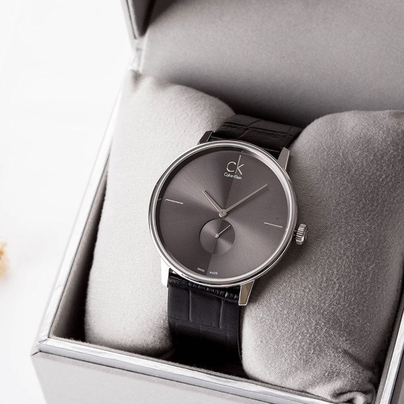  Shop Authentic Calvin Klein Accent Black Dial Black Leather Strap Watch for Men - K2Y211C3 - Luxxuri