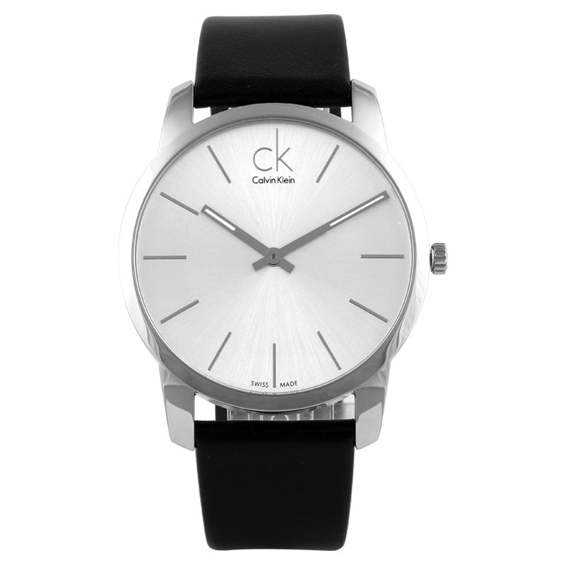  Shop Authentic Calvin Klein City White Dial Black Leather Strap Watch For Men - K2G211C6 - Luxxuri