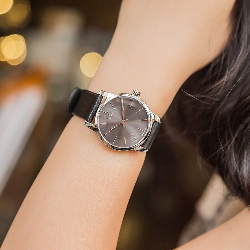  Shop Authentic Calvin Klein City Black Dial Black Leather Strap Watch For Women - K2G23107 - Luxxuri