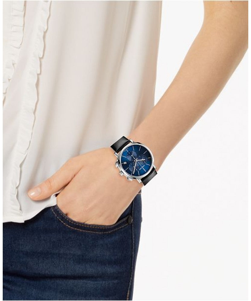  Shop Authentic Calvin Klein Chronograph Blue Dial Black Leather Strap Watch for Men - K8Q371CN - Luxxuri