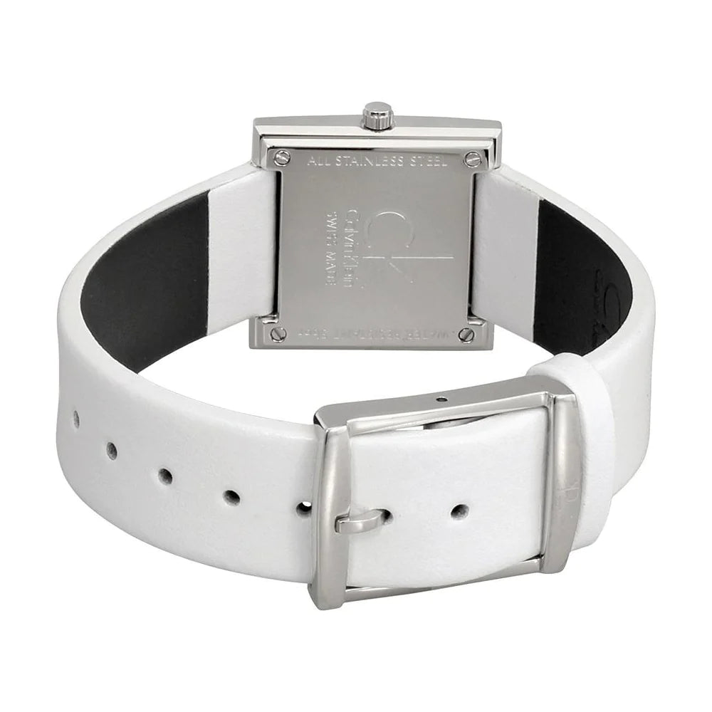  Shop Authentic Calvin Klein Mark Silver Dial White Leather Strap Watch for Women - K3R231L6 - Luxxuri