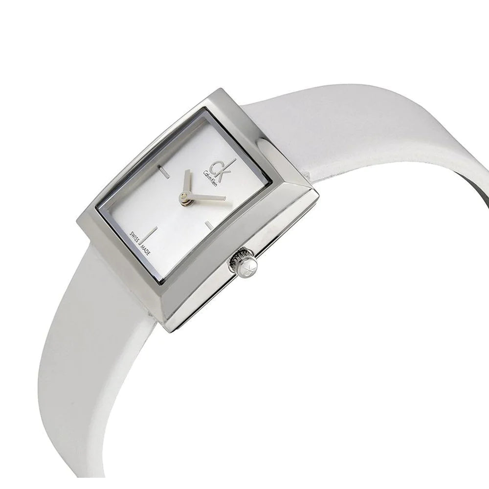  Shop Authentic Calvin Klein Mark Silver Dial White Leather Strap Watch for Women - K3R231L6 - Luxxuri