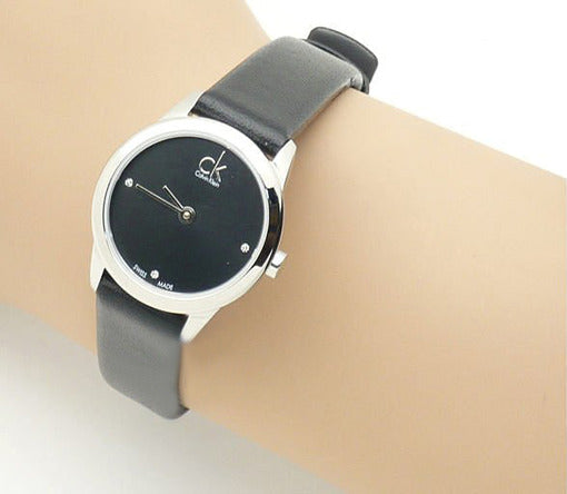  Shop Authentic Calvin Klein Minimal Black Dial Black Leather Strap Watch for Women - K3M231CS - Luxxuri
