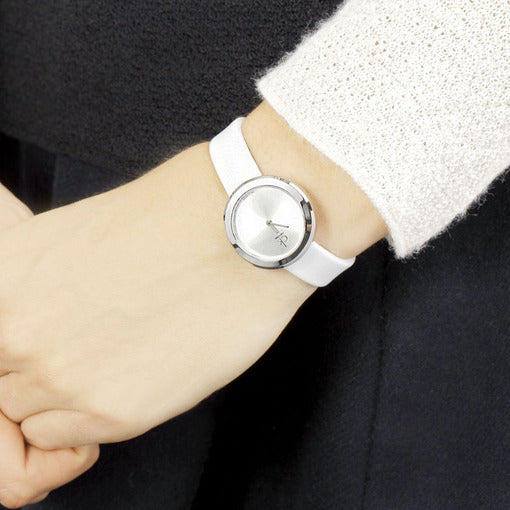  Shop Authentic Calvin Klein Firm Silver Dial White Leather Strap Watch for Women - K3N231L6 - Luxxuri