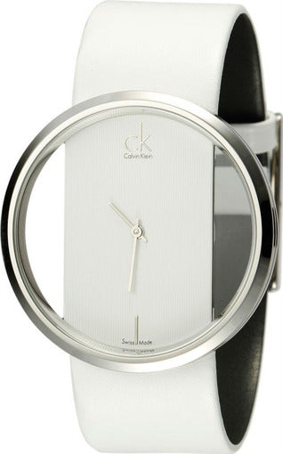  Shop Authentic Calvin Klein Glam Transparent Dial White Leather Strap Watch for Women - K9423101 - Luxxuri