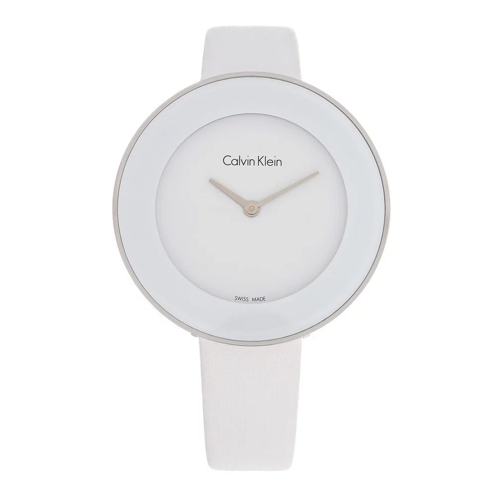  Shop Authentic Calvin Klein Chic White Dial White Leather Strap Watch for Women - K7N23TK2 - Luxxuri